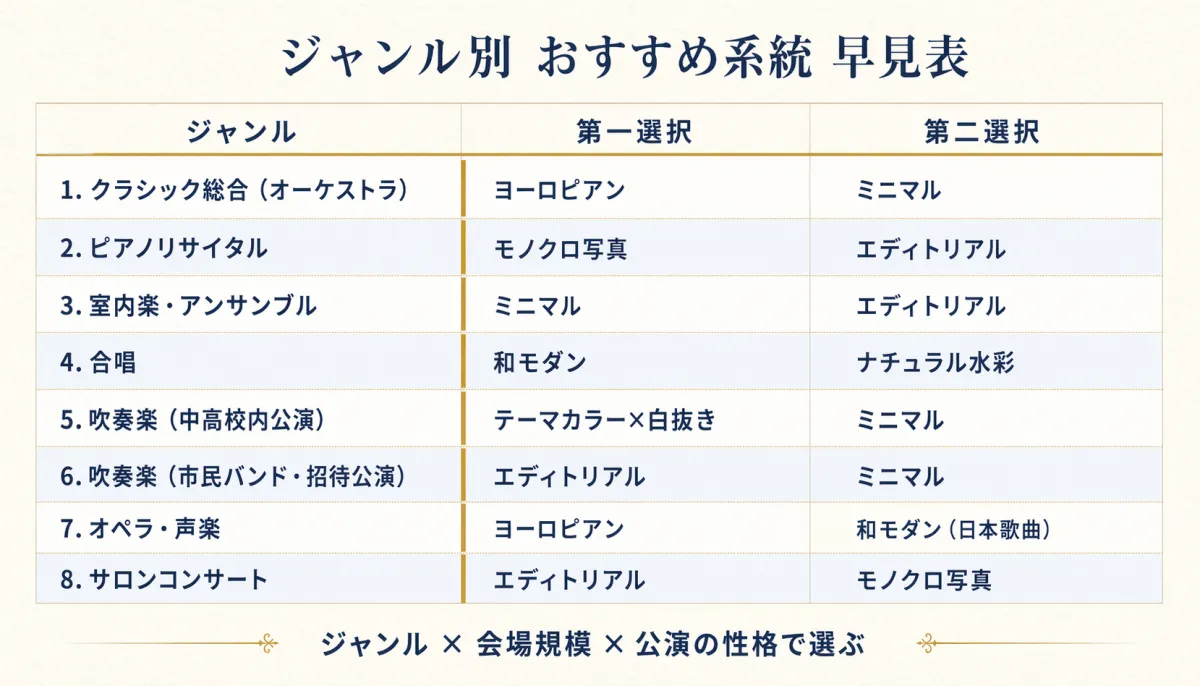 7ジャンル×2系統（第一選択・第二選択）の推奨マトリクス