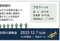 団体紹介と次回公演の案内が入った裏面の例